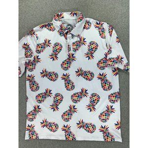 Proud 90 Golf Is‎ Fun Pineapples Short Sleeve Golf Polo Shirt (Men's XL) White